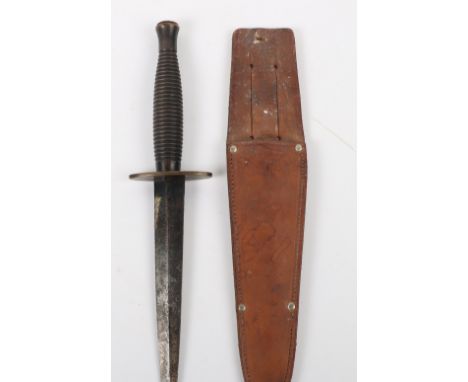 WW2 British Fairbairn Sykes (F.S) Commando Knife, interesting example of a 3rd pattern type dagger with blackened copper ring