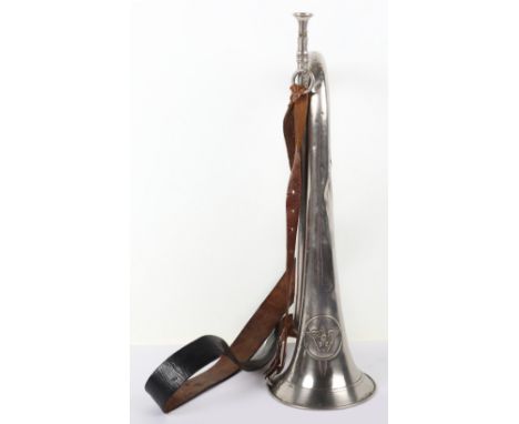 WW1 German Prussian Bugle, interesting large type chrome bugle with central cartouche having Prussian eagle to the centre. Co