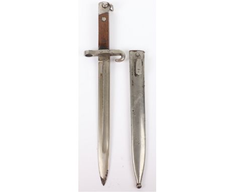 Imperial Austrian NCO’s Mannlicher Bayonet, fine example with plated scabbard, muzzle ring and pommel. Wooden grips. Austrian