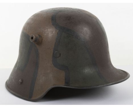 Imperial German Camouflaged M-17 Steel Combat Helmet, good example of a classic WW1 German camouflaged combat helmet with thi