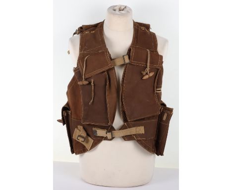 Scarce British WW2 D-Day Landings British Full Battle Assault Jerkin, of brown canvas cloth with Bren gun pouches to the fron