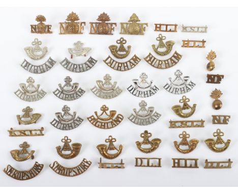 Selection of Regimental Shoulder Titles, including examples for Northumberland Fusiliers, HLI, Durham Light Infantry and King