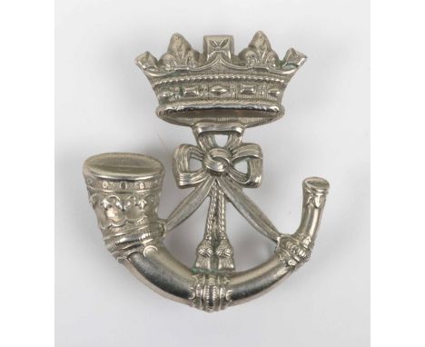 Scarce Volunteer Battalion Victorian Duke of Cornwall’s Light Infantry Cap Badge, being white metal coronet above strung bugl