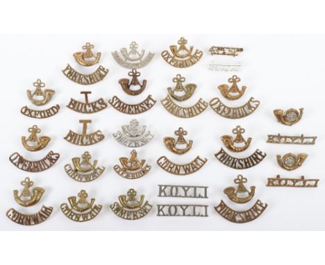 Selection of Regimental Shoulder Titles of Light Infantry Regiments, including variations for the Kings Own Yorkshire Light I