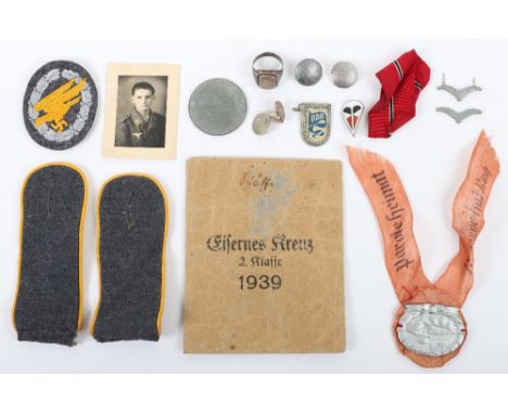 WW2 German Luftwaffe Paratroopers Award Grouping, consisting of a machine embroidered cloth Parachute qualification badge, or