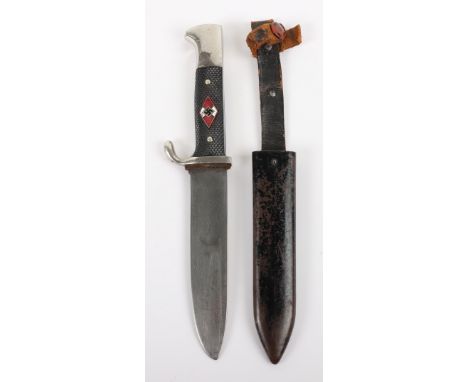 Early Third Reich Hitler Youth Boys Dagger with Motto by Hartkopf &amp; Co Solingen, untouched example with two piece chequer