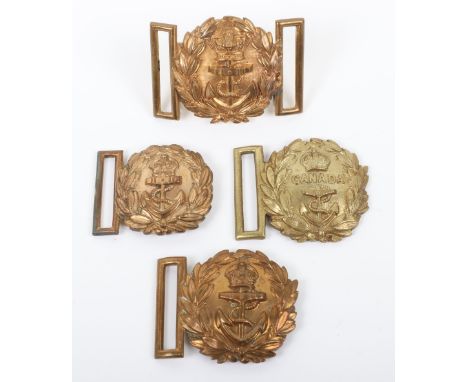 Royal Navy Buckle Grouping, consisting of two variations of brass post 1902 types, a George VI Canadian naval buckle and a Vi