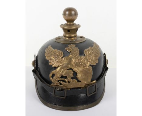Imperial German Baden Artillery Other Ranks Kugelhelm, fine example of leather bodied helmet with brass Baden griffin helmet 