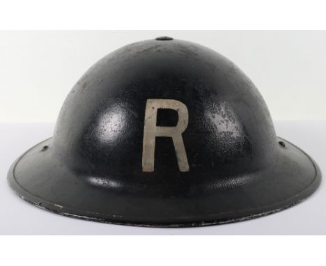 WW2 British Home Front Rescue Party Steel Helmet, black painted British steel helmet with two stencilled “R” to the centre of