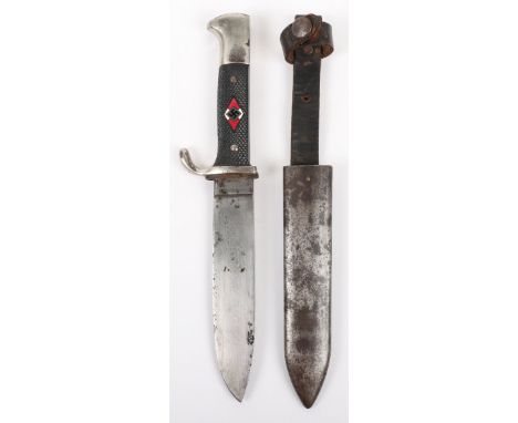 Third Reich Hitler Youth Transitional Boys Dagger with Motto by Tiger Solingen, untouched example with two piece chequered gr