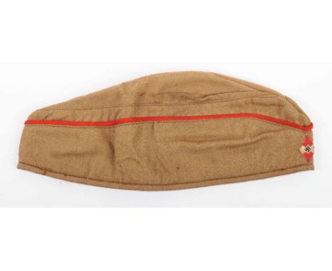 Third Reich Hitler Youth Summer Pattern Overseas / Side Cap, light tan cloth cap with red piping to the curtain and Hitler Yo