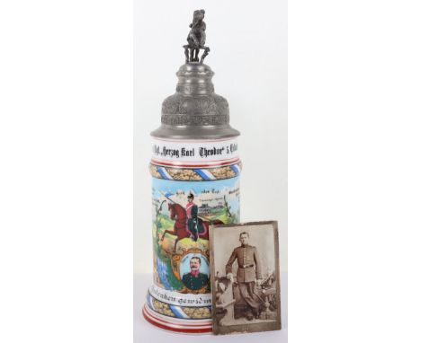 Imperial German Bavarian 3rd Chevauleger Regiment Herzog Karl Theodor 5th Squadron, fine example of a porcelain 0,5 litre ste