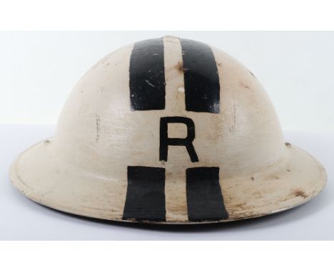 WW2 British Home Front Senior Rescue Party Officers Steel Helmet, white painted British steel helmet with two thick black pai