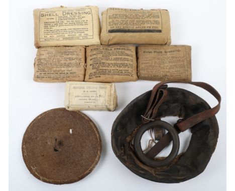 WW1 First Aid Field Dressings, three examples of Great War British issue field dressings in original packs with instruction d