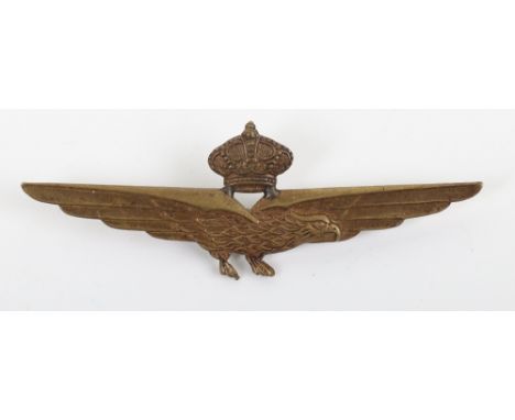 Post 1943 Italian Co-Belligerent Airforce (Airforce of the South) Pilots Wing, brass crowned eagle in flight with brooch pin 