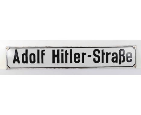 Third Reich Period Adolf Hitler Strasse Enamelled Street Sign, superb example of the rare to find white enamel with black let