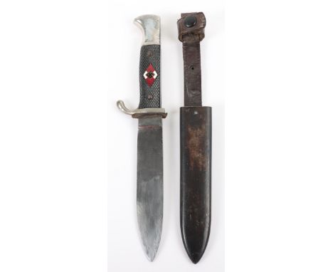 Third Reich Hitler Youth Boys Dagger by F W Holler Solingen, untouched example with two piece chequered grips with loose fitt