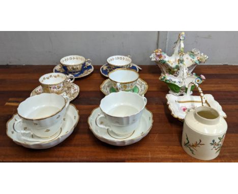 A collection of ceramics to include Coalport style floral encrusted ceramic baskets, a flight, Barr & Barr Worcester cup and 
