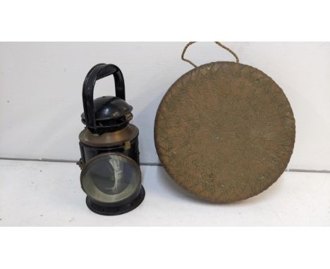 An early 20th century dinner gong and a black painted and brass railway lantern A/F and two Asian boxesLocation:If there is n