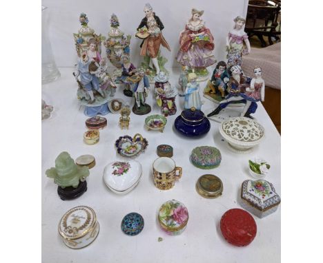 A collection of decorative figures and miniatures to include a Davenport miniature mug, a Royal Worcester 'Days of the week' 