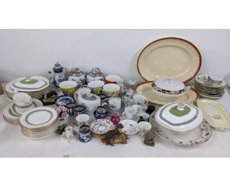 A mixed lot to include two Clarice Cliff Honeyglaze bizarre platters, Booths blue and white china and other itemsLocation:If 