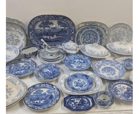 A collection of early 19th century and later blue and white ceramics to include Wedgwood pearl ware, Spode Italian, Royal Sta