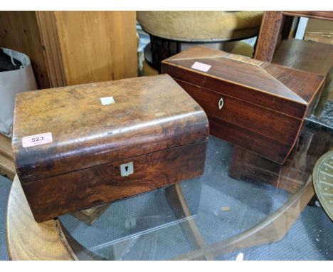 A late 19th/early 20th century rosewood tea caddy of sarcophagus form with the presentation glass and another walnut storage 