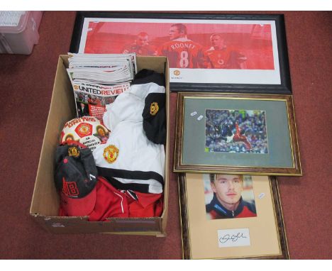 Manchester United, Rooney, Beckham and Cole prints, Ball, Beckham cap, shorts t-shirts, other clothing, 2004-5 programmes.