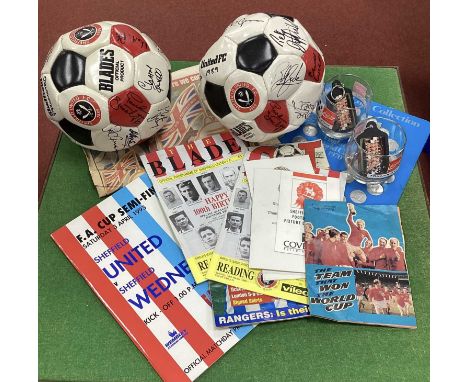 Sheffield United Signed Balls (x 2), including Bryson, Deane, Tracey, Agana, Pike (all unverified). Thanksgiving Service 1989