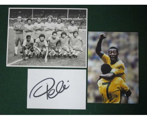 Pele Autograph, black marker signed (unverified) on white paper, image of him and later Brazil Team.