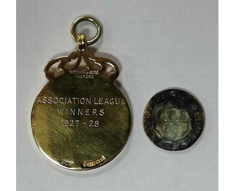 Medal - Sheffield &amp; Hallamshire 'Association League Winners 1927-8', in 9ct gold with (detached) Sheffield crest to front