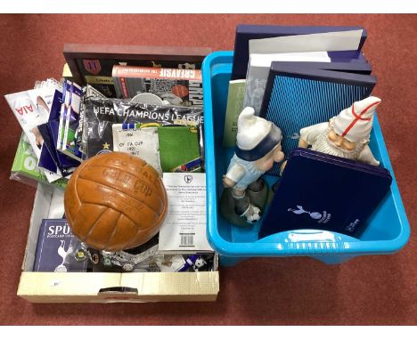 Tottenham Hotspur Signed Brown Leather Gold Cup Ball, including Mitchell Thomas, Eric Thortstvedt, Terry Fenwick, pennant, Ir