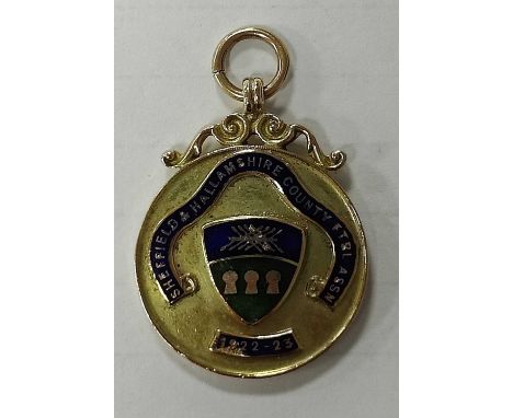 Medal - Sheffield &amp; Hallamshire County Football Association 1922-23 Amateur League Runners Up medal, in 9ct gold and enam