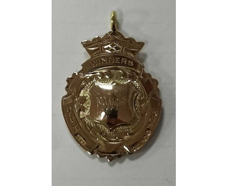 Medal - H.C.C 1926 Winners Medal, in 9ct gold. 'N.W.F.C' (probably Norton Woodsets) engraved to shield and 'WW' players monog