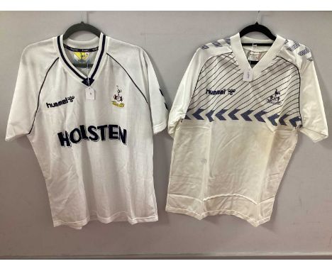 Tottenham Hotspur Hummel Home Shirts, one with 'Holsten' Logo, the other no logo with Chevron chest band, both size XL (2)