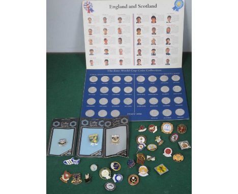 Three Coffer Badges on Original Packaging, twenty-six others. Esso Italy 90 coin set, complete.
