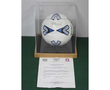 Pele Autograph, black marker signed (unverified) on a calcio ball, with Brigg Town Auction letter as a certificate of authent