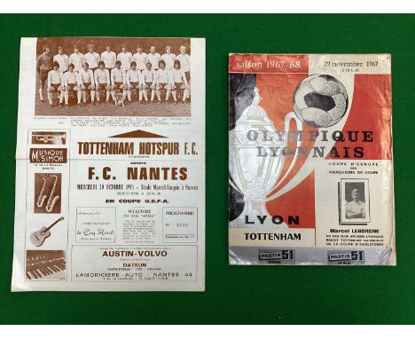 Tottenham Hotspur Away in Europe Programmes, 67-8 at Lyon - Cup Winners Cup. 71-2 at Nantes - UEFA (2)