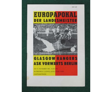 1961-2 Vorwarts v. Glasgow Rangers Programme from The European Cup Game, dated 15th November 1961.Just one programme, 1cm cir