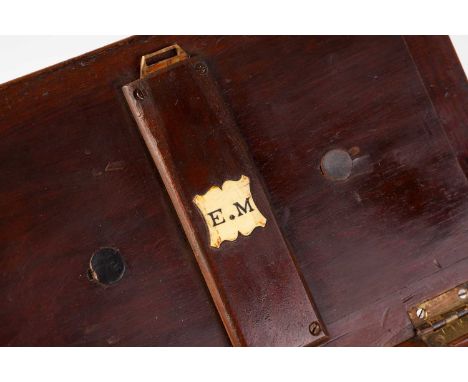 A George III style mahogany tea caddy, with three compartments, containing chess pieces, 27 cm wide, a second box without com