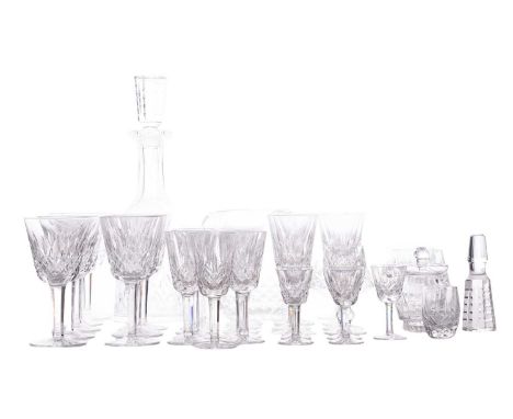 A part suite of Waterford Lismore pattern crystal drinking glasses, comprising eight white wine, five claret, three brandy, f