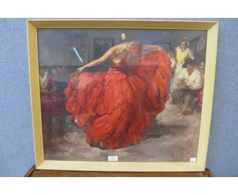 A Vernon Ward print of a Flamenco dancer, framed 