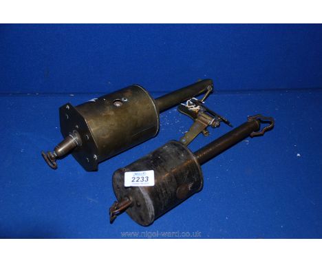 Two brass spit roasting Jacks with their hanging bracket and one key.