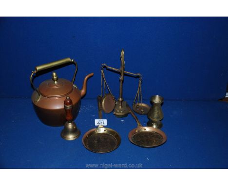 A quantity of brass including copper kettle, scales, etc.