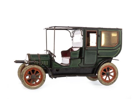GERMAN 'HESS AUTO' TIN PLATE AUTOMOBILE, circa 1920, in greens and reds, with front crank shaft, 28cm long