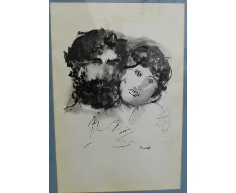 A framed Manzu print,  reputably signed by the artist under the mount, in a glazed frame, 55 x 81cm
