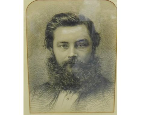 19th century School  Head and Shoulders Chalk Pastel Portrait of a Bearded Gent,  signed in pencil Sascha ?, and dated Novemb