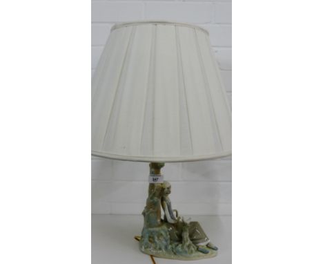 A Lladro porcelain table lamp modelled as a girl sat beneath a tree, 30cm high excluding light fitting 