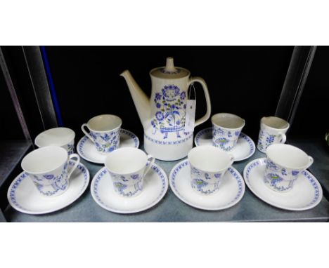 A Figgjo Flint 'Turi-design Lotte' hand painted silk screen patterned coffee set, comprising coffee pot, six cups, six saucer