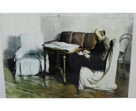 A framed coloured print of Vladimir Lenin in a glazed frame, 82 x 60cm